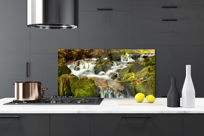 Kitchen Splashback Waterfall rocks nature white green