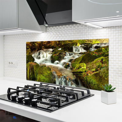 Kitchen Splashback Waterfall rocks nature white green