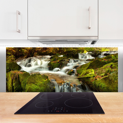 Kitchen Splashback Waterfall rocks nature white green