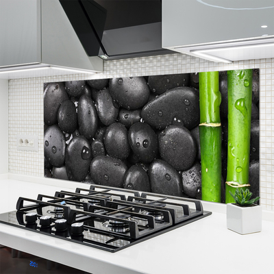 Kitchen Splashback Bamboo stalk stones art green black