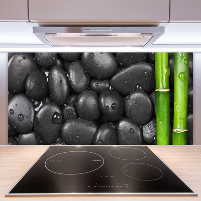 Kitchen Splashback Bamboo stalk stones art green black