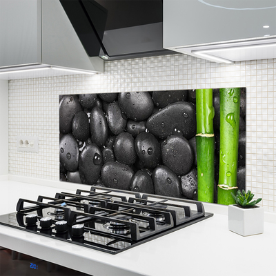 Kitchen Splashback Bamboo stalk stones art green black