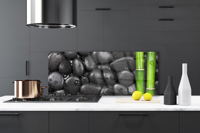 Kitchen Splashback Bamboo stalk stones art green black