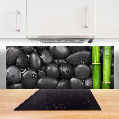 Kitchen Splashback Bamboo stalk stones art green black