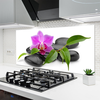 Kitchen Splashback Flower stones art pink black