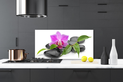 Kitchen Splashback Flower stones art pink black