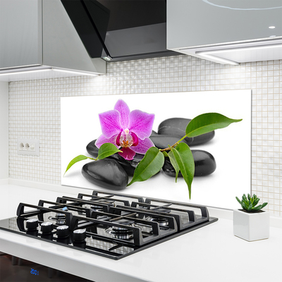 Kitchen Splashback Flower stones art pink black