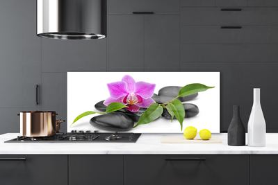 Kitchen Splashback Flower stones art pink black