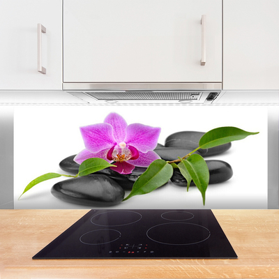 Kitchen Splashback Flower stones art pink black