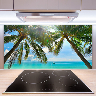 Kitchen Splashback Palm tree sea landscape brown green blue