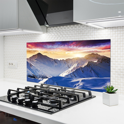 Kitchen Splashback Mountains landscape white blue