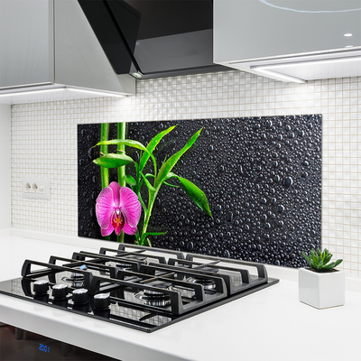 Kitchen Splashback Bamboo tube flower floral pink green