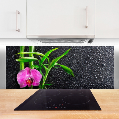 Kitchen Splashback Bamboo tube flower floral pink green