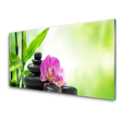 Kitchen Splashback Bamboo tube flower stones floral green black pink