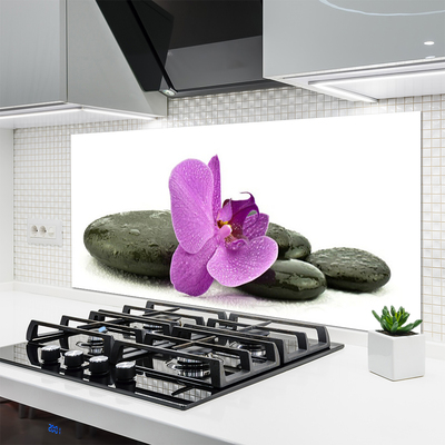 Kitchen Splashback Flower stones art pink black