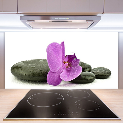 Kitchen Splashback Flower stones art pink black