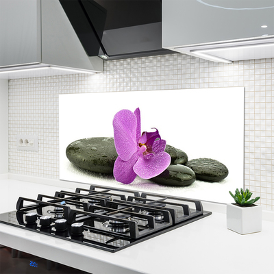 Kitchen Splashback Flower stones art pink black