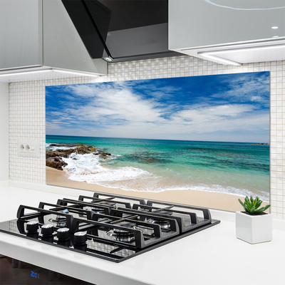 Kitchen Splashback Beach sea landscape white blue