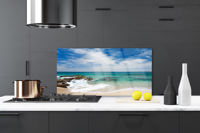 Kitchen Splashback Beach sea landscape white blue