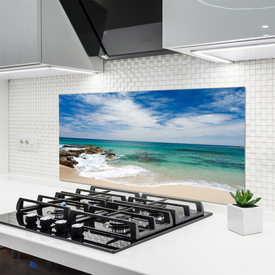 Kitchen Splashback Beach sea landscape white blue