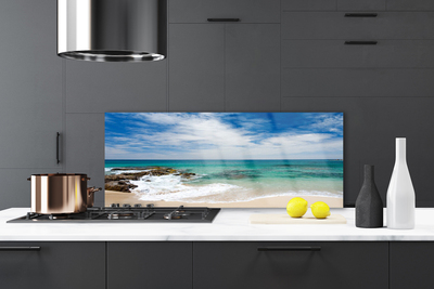 Kitchen Splashback Beach sea landscape white blue