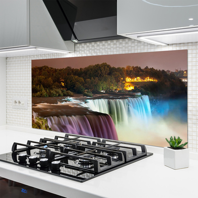 Kitchen Splashback Forest waterfall nature green purple blue white