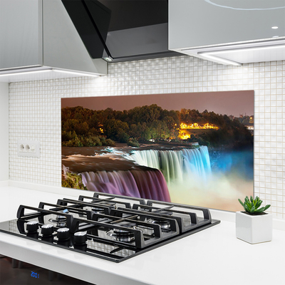 Kitchen Splashback Forest waterfall nature green purple blue white