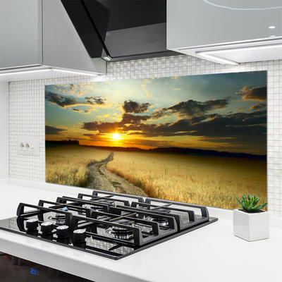 Kitchen Splashback Way meadow landscape grey yellow