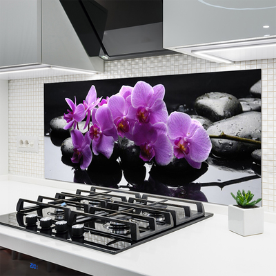 Kitchen Splashback Flower stones floral pink black