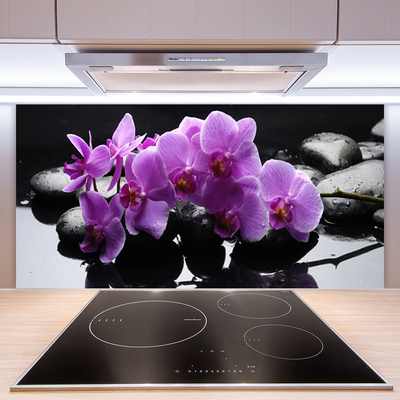 Kitchen Splashback Flower stones floral pink black