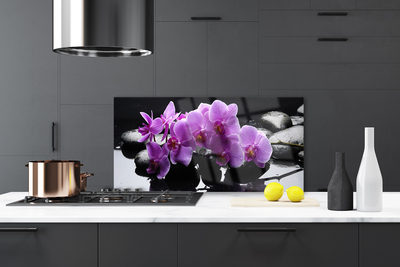 Kitchen Splashback Flower stones floral pink black