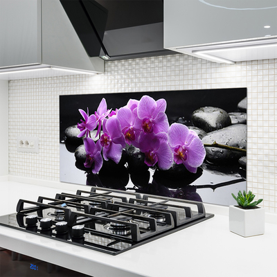 Kitchen Splashback Flower stones floral pink black