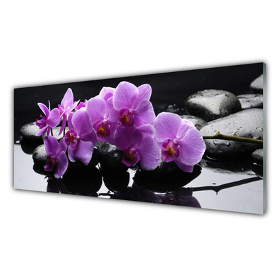 Kitchen Splashback Flower stones floral pink black