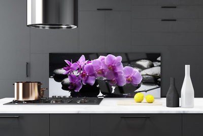 Kitchen Splashback Flower stones floral pink black