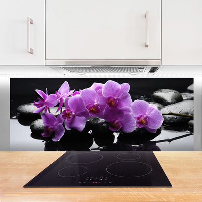 Kitchen Splashback Flower stones floral pink black