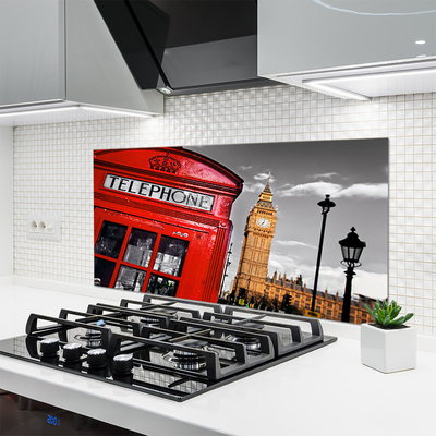 Kitchen Splashback Phone booth architecture red