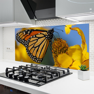 Kitchen Splashback Butterfly flower nature black white yellow