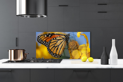 Kitchen Splashback Butterfly flower nature black white yellow