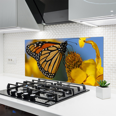 Kitchen Splashback Butterfly flower nature black white yellow