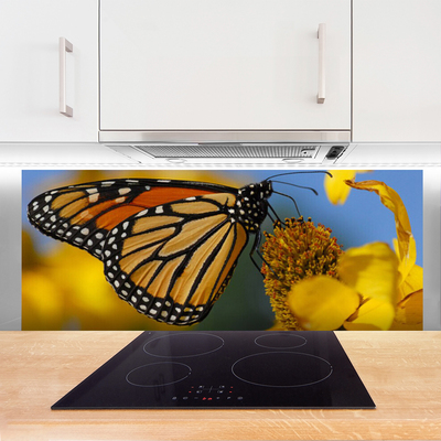 Kitchen Splashback Butterfly flower nature black white yellow