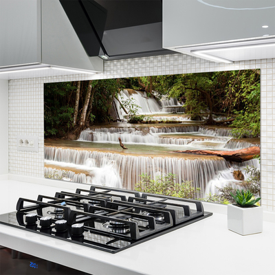 Kitchen Splashback Waterfall forest nature white brown green