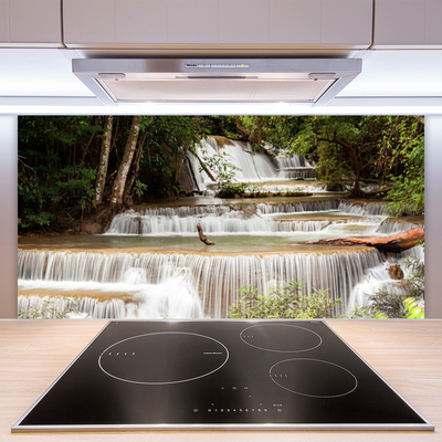 Kitchen Splashback Waterfall forest nature white brown green