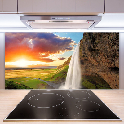 Kitchen Splashback Waterfall sun landscape white yellow