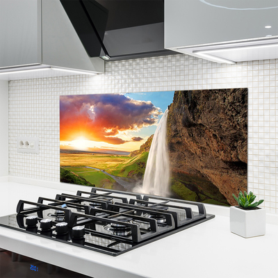 Kitchen Splashback Waterfall sun landscape white yellow