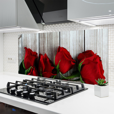 Kitchen Splashback Roses floral red