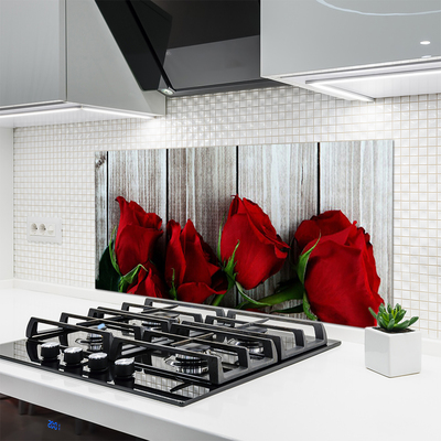 Kitchen Splashback Roses floral red