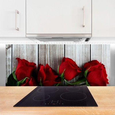 Kitchen Splashback Roses floral red