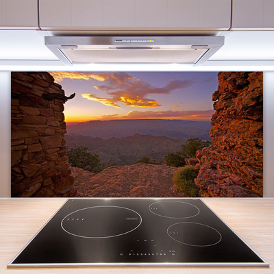 Kitchen Splashback Rock landscape brown