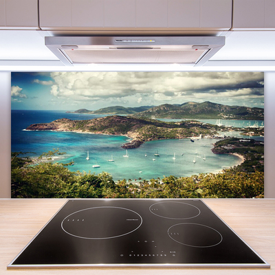 Kitchen Splashback Bay landscape grey green blue