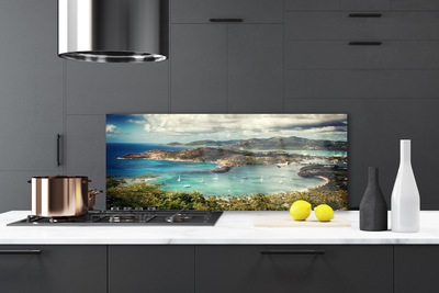 Kitchen Splashback Bay landscape grey green blue